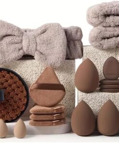 Lot de 20 outils de maquillage professionnels pour le lavage et le maquillage, cadeau idéal pour femme, marron