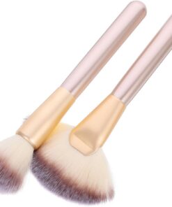 Ciieeo Set de Pinceaux Éventail pour Maquillage Illuminateur, Brosse Cosmétique Multifonction en Nylon et Bois, Réutilisable, pour Blush Poudre et Contour du Visage