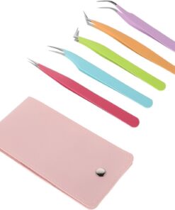 Healeved Pince à Épiler Droite pour Extensions de Cils Kit de Pinces Métal pour Pose de Touffes et Individuelles Accessoires Professionnels