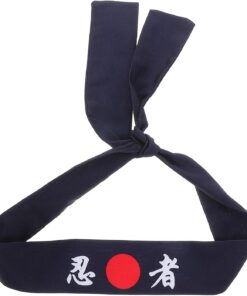 VICASKY Bandeau Ninja Japonerie Réglable Cuisine et Karaté, Bandeau de Chef Sushi Bleu Imprimé Samouraï, Accessoire Polyvalent pour Sport, Maquillage et Soins Capillaires, Tissu
