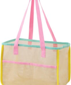 Grand sac de plage en maille, capacité de stockage supplémentaire, 35 x 26 x 21 cm, organiseur de pique-nique, pour vacances et accessoires de plein air comme collations, outils