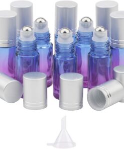 Lot de 10 flacons à bille en verre avec couvercle argenté, protection UV, dégradé de couleur, 5 ml