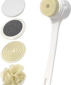 Electric Back Scrubber, Long Handle Shower Brush, 3 Speed Bath Cleaning Tool with Soft Bristles, Skin Exfoliator for Women Men Teens Elderly, Body Care, White, 14.17x3.54 Inches