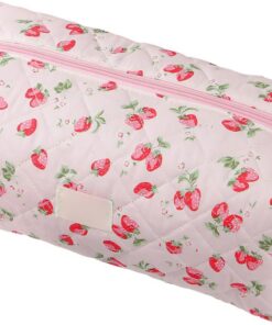 Trousse de maquillage amusante et élégante en polyester avec imprimé fraise, organiseur tendance pour outils à cheveux, idéal pour les voyages et les fêtes, trousse de maquillage