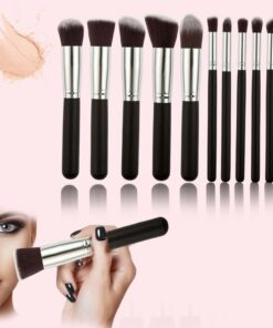 Lot de 10 pinceaux de maquillage professionnels pour femme, usage quotidien, entraînement, débutant, voyage, accessoires de beauté (noir argenté)