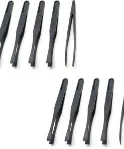 Lot de 10 pinces à épiler en plastique à pointe plate, antistatiques et anti-magnétiques, pour travaux manuels, électroniques, bricolage, réparation (11,6 cm, noir, 93308)