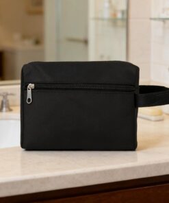 Trousse de toilette avec fermeture éclair et poignée - Rangement portable pour la maison, le bureau, la femme - 1 pièce, noir, 8.6X6.3X2.7inch, Moderne