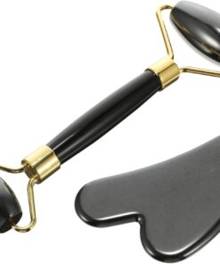 OUNONA Set de 2 Pièces Appareil de Massage Visage en Pierre Noire, Léger et Compact, Outils de Grattage pour Beauté et Soin Peau Quotidien