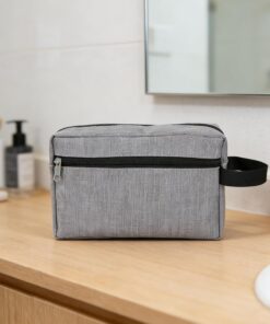 Trousse de toilette avec fermeture éclair et poignée - Rangement portable pour la maison, le bureau, l'épouse (gris)