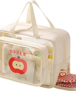 Trousse de toilette de voyage en PVC transparent avec poignée pour femme, beige, shoe warehouse