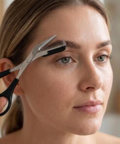 Ciseaux à sourcils avec peigne amovible, 12,7 cm, ciseaux de toilettage de précision pour façonner les sourcils et poils du visage (noir)