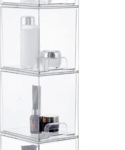 Amazon Basics Tiroirs de Rangement Empilables en Plastique, Organisateur de Maquillage, Transparent, 15.3 x 18.8 x 19.6 cm, Lot de 4