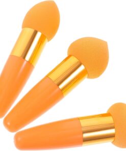 Stylos de Maquillage Multifonctionnels Tête de Brosse Douce en Latex et Pp Set de 3 Orange Texture Souple pour Maquillage Sec et Humide