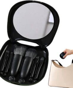 Kit d'outils de miroir forme chat accessoire cosmétique | Set de 6 pinceaux de pour femmes amatrices de chats voyages déplacements professionnels trajets quotidiens