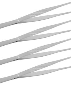 Bonsicoky Lot de 4 pinces à épiler longues en acier inoxydable avec pointes droites dentelées de précision, pince à épiler multifonction antidérapante pour cuisine, réparation, médical, jardin