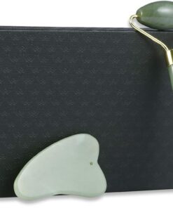 Housoutil Rouleau de Massage en Jade Naturel Planche de Gua Sha pour Visage, Outil de Massage Facial Réduit Douleurs et Cicatrices, pour Usage Personnel ou Professionnel