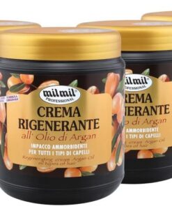Milmil Crème Régénératrice pour Cheveux, Masque Cheveux Professionnel, Parfum Huile d'Argan, Compressage Adoucissant pour Tous les Types de Cheveux - 6 x 1000 ML