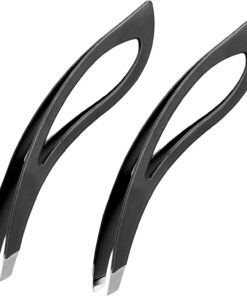 STOBAZA Pinces à Épiler Sourcils pour Retirer Poils Superflus Lot de 2 en Acier Inoxydable Noir Embout Biseauté, Outil Professionnel pour Hommes et Femmes