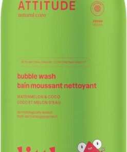 ATTITUDE Mousse Lavante Enfant, Bain Moussant, shampooing et savon corps, certifiée EWG, testée dermatologiquement, à base de plantes et minéraux, végan, Pastèque & Coco, 473 mL