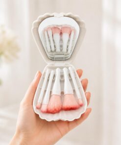 Lot de 5 pinceaux de maquillage de voyage avec miroir - Kit complet d'outils cosmétiques pour fond de teint, poudre, fard à paupières, blanc