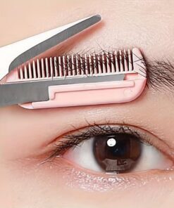 Ciseaux à sourcils 2 en 1 avec peigne pour femme, tondeuse à sourcils en acier inoxydable avec peigne de toilettage amovible, façonneur de sourcils précis et outil de beauté, rose