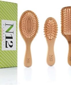 N 12 Products Lot de 3 brosses à cheveux en bambou - Respectueuses de l'environnement - Pour cheveux fins, moyens et épais - Poils naturels - Soins capillaires durables