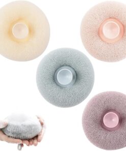 4PCS Cute Suction Cup Scrub Artifact, Exfoliating Bath Sponge For Adults, Bath Sponge Cleaning Brush, Hand Held Bath Brush, Body Shower Ball, Powder Puff Nylon Body Cleanser