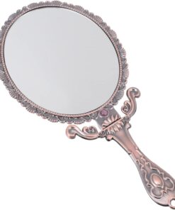 Healvian Miroir de Maquillage Portable Pliable avec Poignée Ergonomique Miroir à Main Oval pour Voyages Bureau Accessoire Pratique et Compact Rose