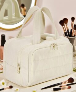 Trousse de toilette de voyage pour femme, grande capacité, organiseur avec poignée, trousse de maquillage multi-compartiments, double ouverture à large ouverture, sacs à suspendre pour essentiels de