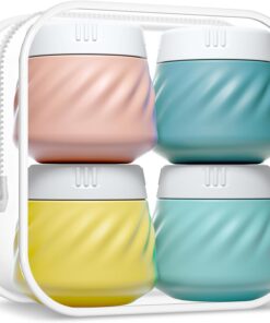 Gemice Lot de 4 récipients de voyage pour articles de toilette, pots à crème en silicone approuvés par la TSA avec trousse de toilette, large goulot étanche, accessoires de voyage avec couvercle pour