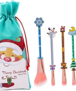 Healeved 5pièces Kit de Pinceaux Cosmétiques Polyvalents Motifs de Noël Exquis Outils de Maquillage Pratique pour Visage Paupières