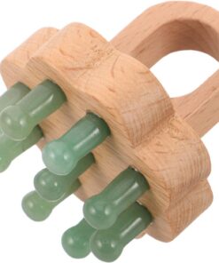 VALICLUD Peigne de Massage du Cuir Chevelu en Bois Naturel Tête en Jade Vert, Peigne à Dents Larges pour Démêlage Doux, Outil Portable pour Soins Capillaires et Relaxation Quotidienne