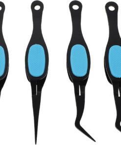 OUNONA Lot de 4 Pinces à Épiler en Acier Inoxydable Noir, Pince à Pointe Droite et Courbée Bandes Bleues, Outil Applicateur de Faux Cils et Accessoires Nail Art pour Manucure et Soin des