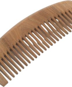 Housoutil Peigne Masseur en Bois Naturel à Dents Larges Peigne Démêlant pour Cheveux Bouclés et Secs Manche Ergonomique de Croissant Accessoire de Soin Capillaire pour Cuir Chevelu