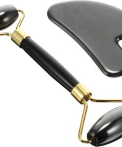Angoily Planche à Gratter le Visage en Pierre Noire aux Bords Lisses, Ensemble 2 Pièces pour Accessoires de Massage et Soin Quotidien la Peau