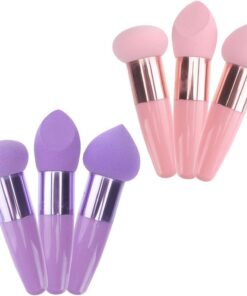 VICASKY 2 Sets Éponges à Maquillage Manche Éponges à Poudre Visage Souples pour Blush et Couvra Longue Dureté Accessoires