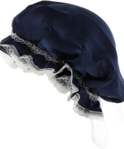 Healeved Bonnet de Nuit en Soie Bleu pour Soin Capillaire, Protège Cheveux et Cuir Chevelu, avec Dentelle Réglable, pour Se Laver le Visage ou Manger