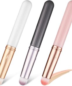 HEMOTON Kit de pinceaux miniatures 3pcs avec poignée en fibre synthétique, pinceaux correcteurs sous yeux et lèvres, design pratique pour retouches en déplacement