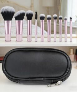 Lot de 10 pinceaux de maquillage avec étui de voyage portable, pinceaux cosmétiques pour fond de teint, poudre, fard à paupières, estompage, outils de beauté