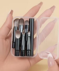 Lot de 6 mini pinceaux de maquillage de voyage avec poignée amovible et étui de rangement transparent, pinceaux cosmétiques portables pour les yeux et le visage pour fard à paupières, anti-cernes