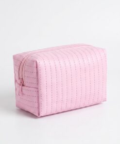 Trousse de maquillage matelassée couleur bonbon pour femmes et filles, élégante pochette de rangement de maquillage de voyage en similicuir pour accessoires quotidiens, rose, Minimaliste