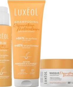 LUXEOL - Protocole Réparateur Moléculaire - Répare la Fibre Capillaire en Surface et en Profondeur - Shampooing (200 ml) + Masque (200 ml) + Sérum (100 ml) - Fabriqué En France
