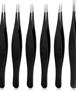 Lot de 6 pinces à épiler de précision à pointe large et inclinée en acier inoxydable pour poils du visage, sourcils, points noirs