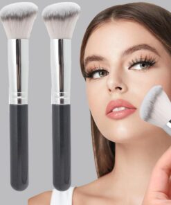 Lot de 2 pinceaux de maquillage professionnels pour fond de teint, contour et correcteur, pour le nez, l'ombre, la sculpture du visage, outils cosmétiques de beauté (taille L, 14,3 cm)