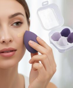 Lot de 5 éponges de maquillage, avec étui de rangement de protection, éponges de maquillage pour fond de teint, anti-cernes, pour usage domestique et voyage, série violet foncé