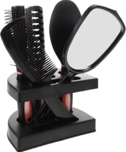 VALICLUD Kit de Coiffure Antistatique 5 Pièces, Miroir et Peignes à Cheveux Bouclés, Brosse Démêlante Rose, Ensemble Compact pour Soins Capillaires à Domicile