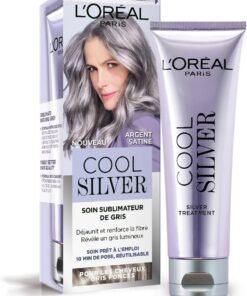 L'Oréal Paris Cool Silver Soin Sublimateur Gris Déjaunissant Argent Satiné | Pigments Cool Silver, Enrichi céramide, Neutralise reflets indésirables, Renforce fibre capillaire, Résultat 10 min