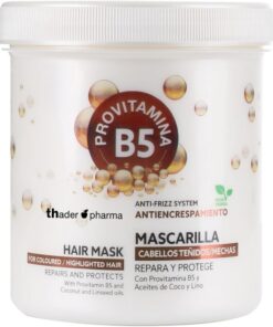 Thader Pharma Masque effet anti-frisottis Provitamine B5 et huiles de Coco et de Lin, idéal pour les cheveux colorés ou méchés, 700 ml