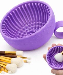 Bol de nettoyage de pinceaux de maquillage en silicone, outil de lavage portable avec tampon texturé pour voyage, bureau et voyage d'affaires – Bol de nettoyage compact pour pinceaux, éponges et