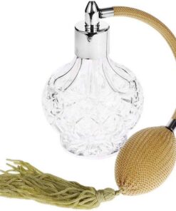 Bouteille de parfum en cristal transparent style vintage Doré à pompons à long pulvérisation vaporisateur Pompe rechargeable en verre pour femme Outil de maquillage